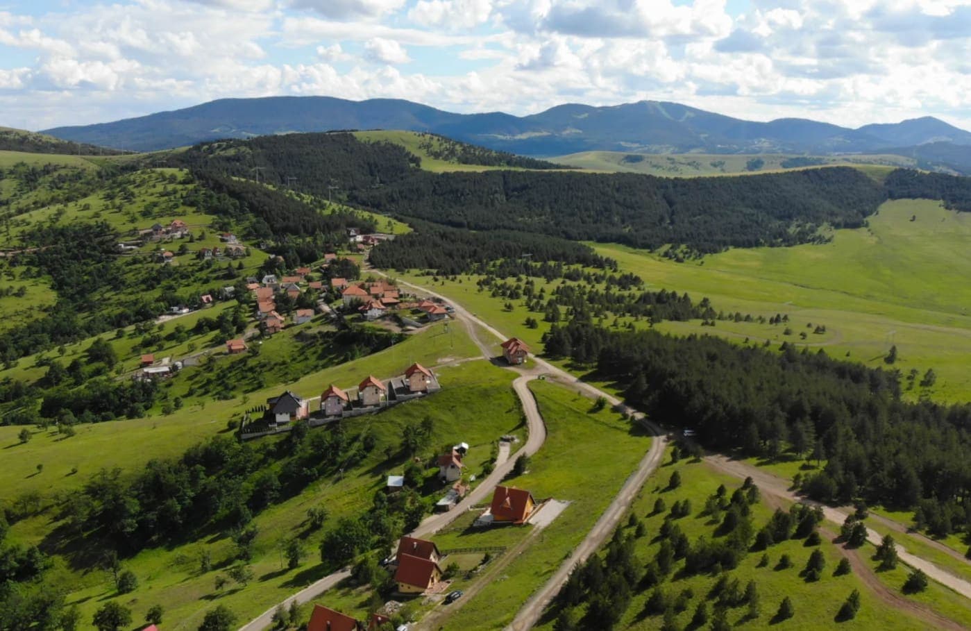 Panorama zlatiborske visoravni sa pašnjacima i borovim šumarcima u zoru