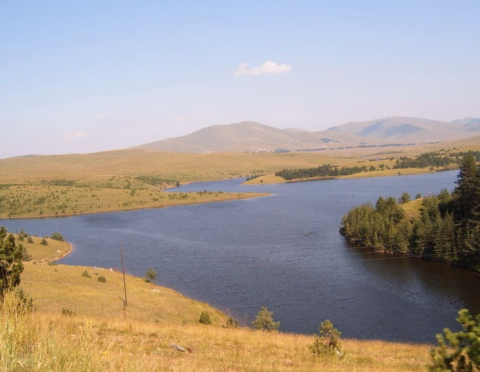Ribničko jezero na Zlatiboru okruženo pašnjacima i borovom šumom